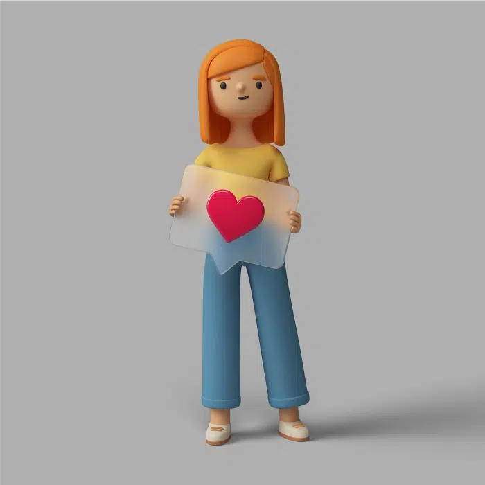 3d female character holding social media heart button آیکون سه بعدی زن با چرخ دنده - تنظیمات