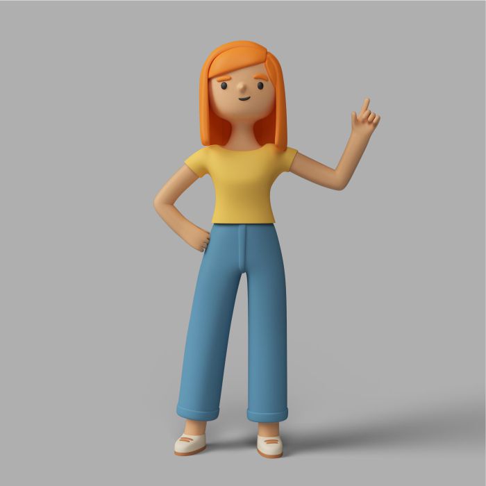 3d female character pointing up تخت-ماشین-شویی-سرویس-ترکیب