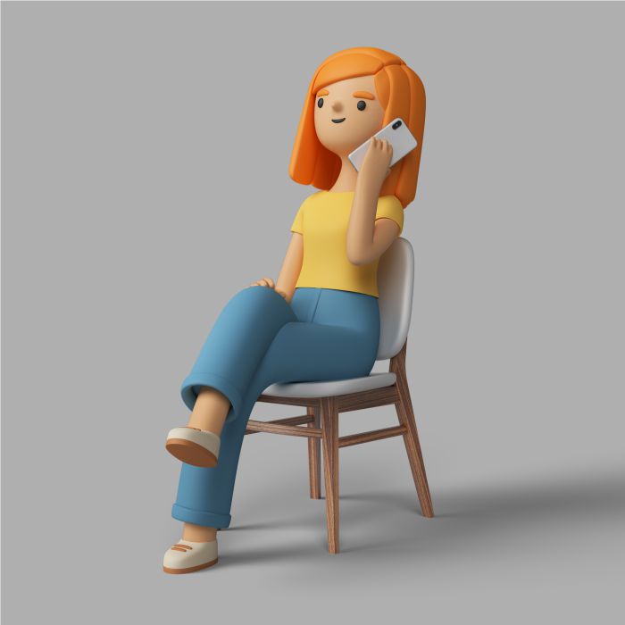 3d female character speaking smartphone
