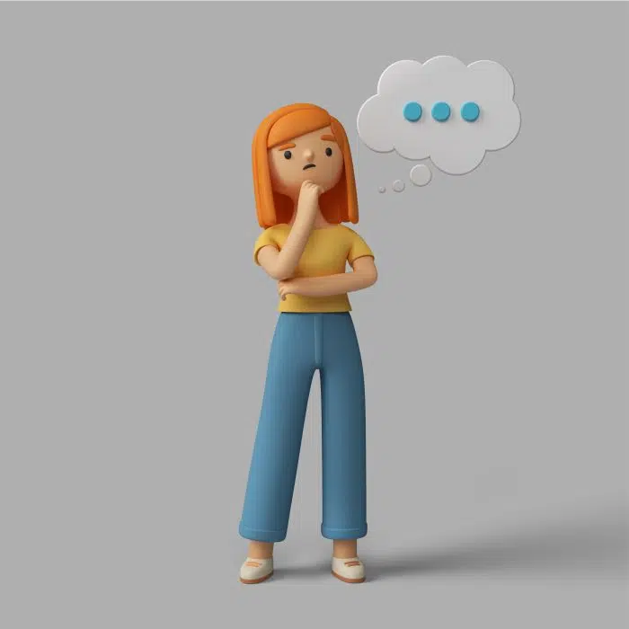 3d female character thinking about something آیکون سه بعدی زن با چرخ دنده - تنظیمات