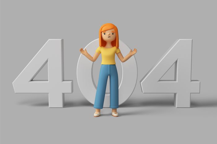 3d female character with 404 error message پس زمینه فناوری دیجیتال با جلوه نور آبی نارنجی