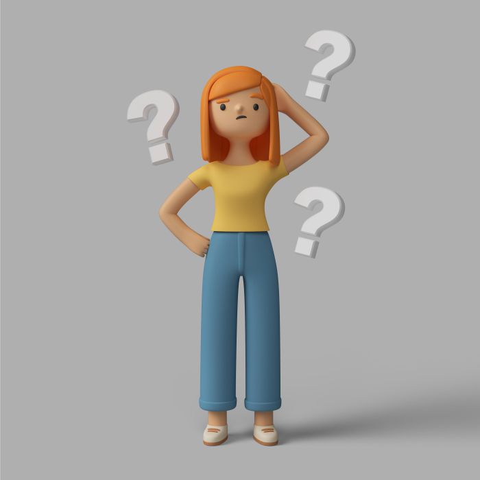 3d female character with question marks