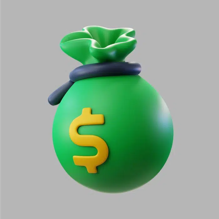 3d green bag money with dollar sign طرح ایکون