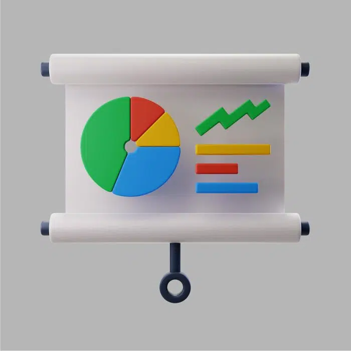 3d presentation with pie chart statistics آیکون سه بعدی ارائه نمودار پای - آمار