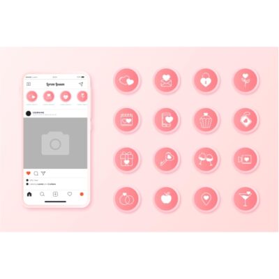 وکتور مجموعه برچسب های کاور هایلایت برنامه اینستاگرام - قلبی