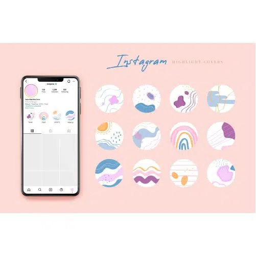 abstract hand drawn instagram highlights collection 1 وکتور مجموعه برچسب های کاور هایلایت برنامه اینستاگرام - قلبی