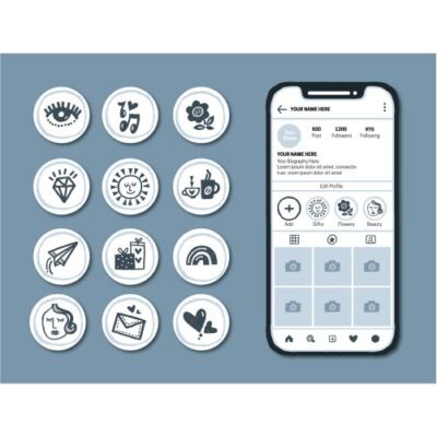 وکتور مجموعه برچسب های کاور هایلایت برنامه اینستاگرام