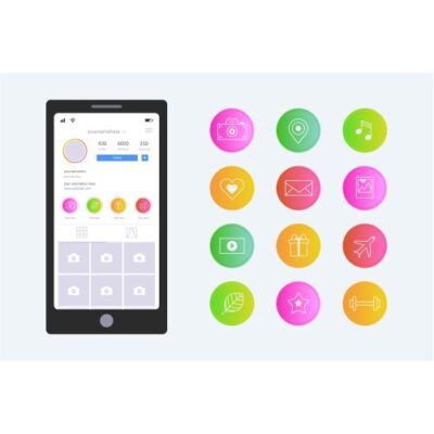 وکتور مجوعه ایکون های تجاری رنگی برای هایلایت اینستاگرام