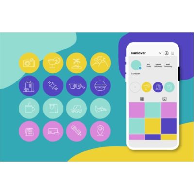 وکتور مجموعه برچسب های فاتزی دخترانه هایلایت برنامه اینستاگرام