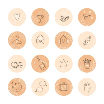 وکتور مجموعه برچسب های فاتزی دخترانه هایلایت اینستاگرام