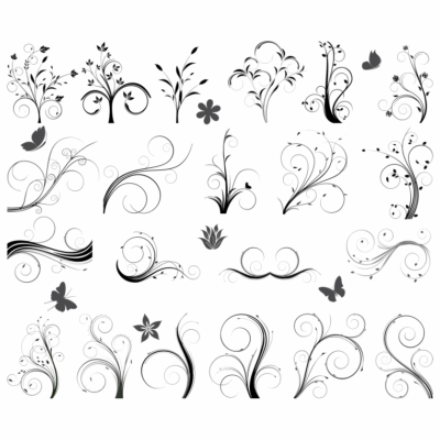 طرح وکتور گیاه - تزیین کناره - گل - پروانه