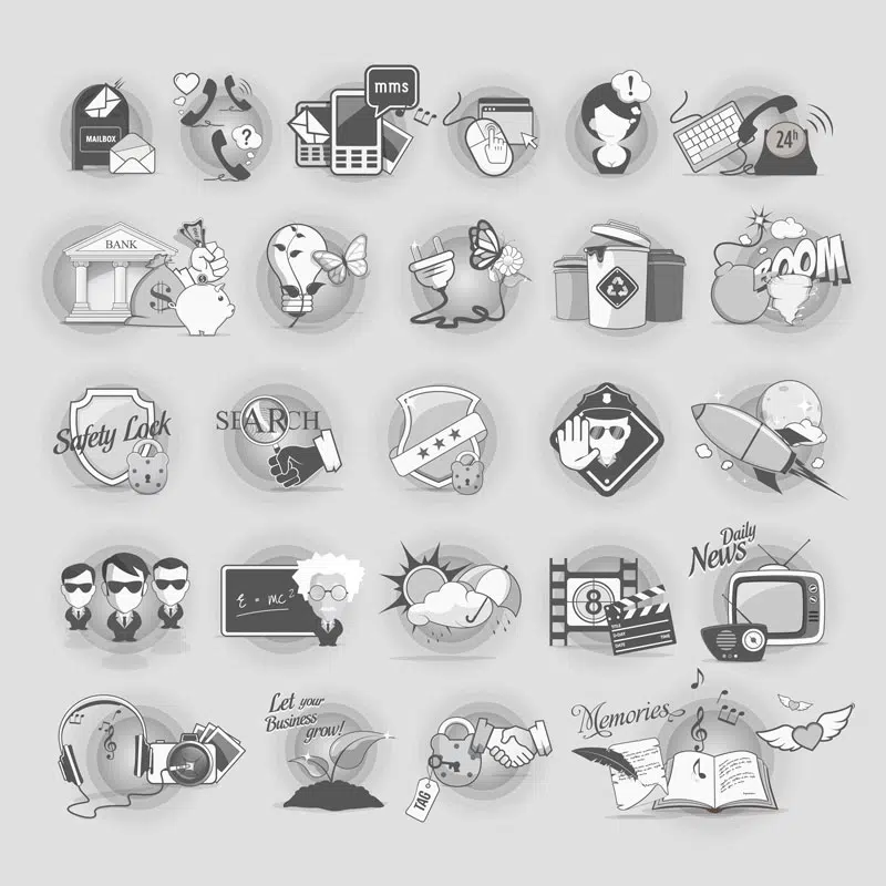 pack icon ha motefavet bank tv phone ghofl vector 1 فایل لایه باز از طرح وکتور باربر شاپ | لوگو و نماد و آرم آرایشگاه مردانه | استیکر آریشگاه