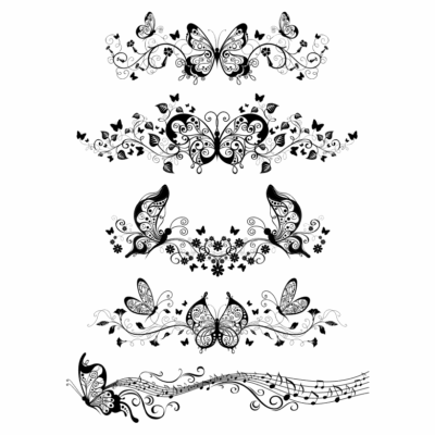 طرح وکتور تزیینات لبه پروانه - وکتور کناره گل و بوته