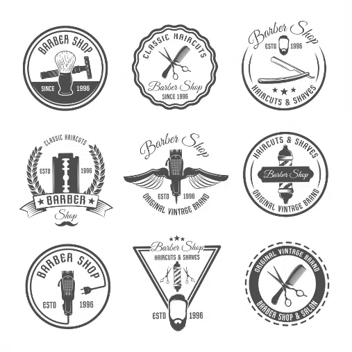 barber emblem label set 1 طرح وکتور لوگو و آرم ست لوگو آرایشگاه مردانه