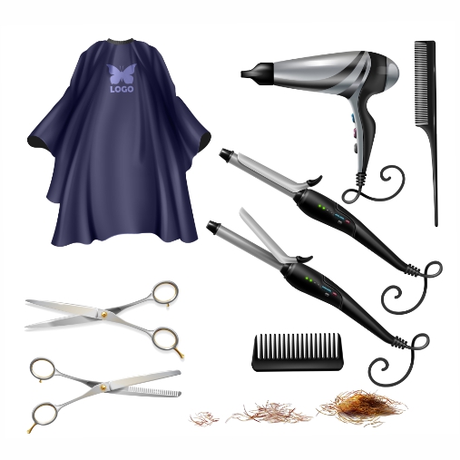 barbershop hairdresser tools accessories 2 1 طرح وکتور لوگو آرایشگاه - قیچی - مو - ریش - سیبیل