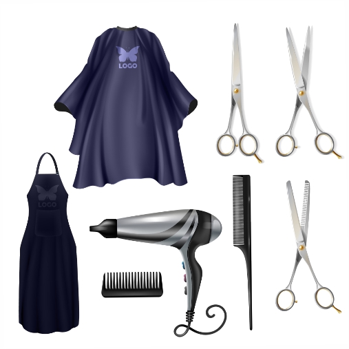 barbershop hairdressers tools realistic vector set isolated white background 1 انواع-دستکش-ست