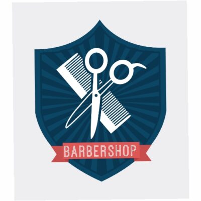 طرح وکتور ست لوازم آرایشگاه - ابزار واقعی - قیچی - مو - لباس فرم - سشوار - شانه - پیشبند -بک گراند سفید