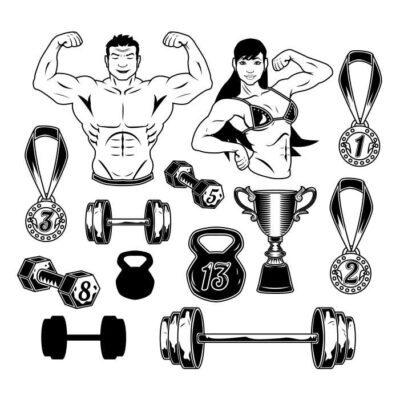 طرح وکتور لوگو بدنسازی بانوان و مردان - جام - مدال - دنبل