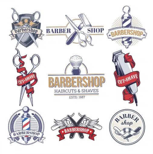 collection badges logos with barbershop tools 1 ست وکتور تتو فشن