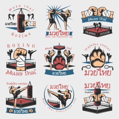 طرح ست لوگو رنگارنگ کیک بوکسینگ