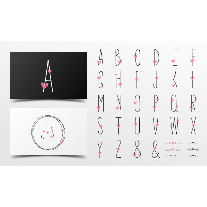 cute alphabet handwritten style decorated with pink heart 1 طرح وکتور حروف الفبای گل رز