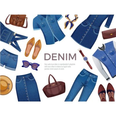 طرح قاب تزیینی از لباس های جین زن و مرد - کیف - کفش - ساعت