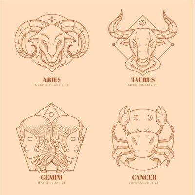 طرح صورت حکاکی - ست کشیده شده علایم زودیاک - 2