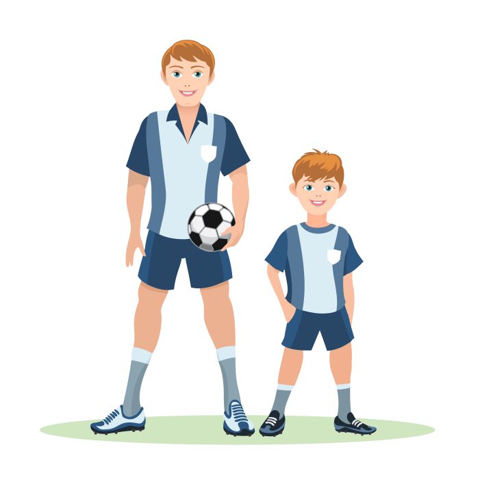 father with ball son stand green field soccer team 1 طرح وکتور پدر و پسر در زمین - تیم فوتبال