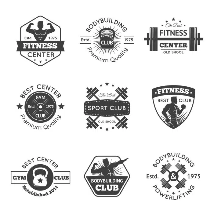 fitness gym emblems set 1 طرح وکتور ست نمادهای فیتنس و بدنسازی