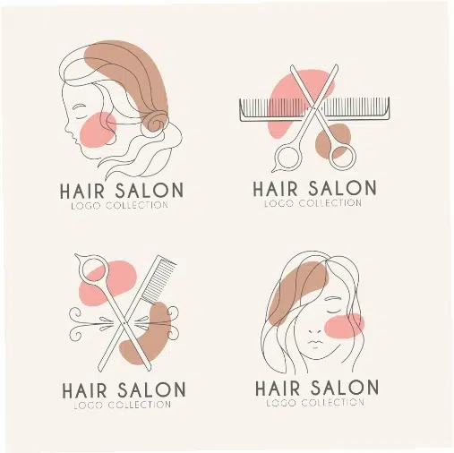 flat hand drawn hair salon logo set 4 1 طرح وکتور 4 تایی آرایشگاه - لوگو باربر شاپ و بیوتی سالن