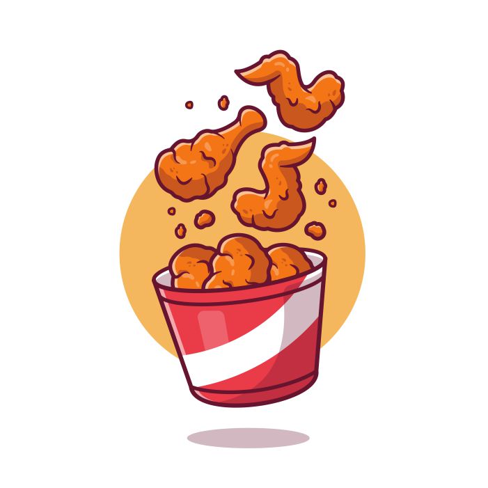 flying fried chicken with bucket cartoon 1 طرح وکتور بال مرغ سرخ شده - سطل کارتونی