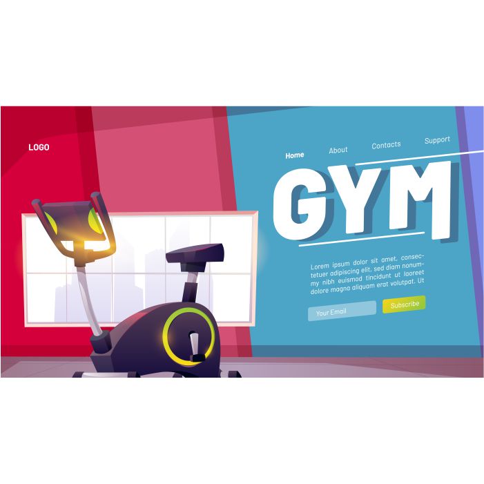 gym fitness club online workout banner 1 آیکون سه بعدی زن در حال صحبت کردن با گوشی هوشمند