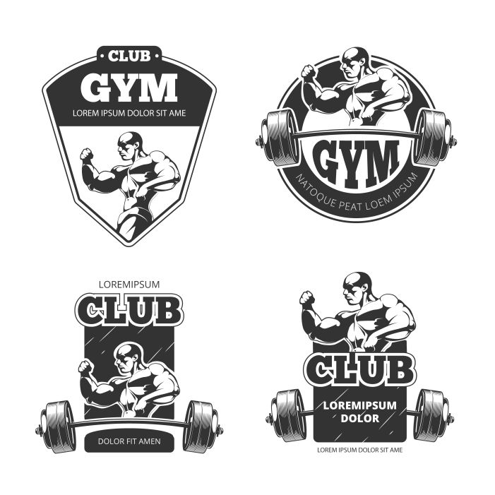 gym fitness logos sport fitness gym bodybuilding gym logos 1 طرح وکتور ست برچسب ها - بدنسازی - جدا شده - سفید -2
