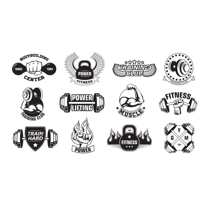 gym retro logos set 1 وکتور زغال شیشا - منو کارت - قلیان - ساقه سرامیک - کاسه بخار -نمای پس زمینه خاکستری