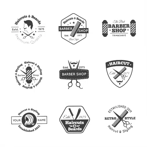 hairdress logo set 1 طرح وکتور 4 تایی آرایشگاه - لوگو باربر شاپ و بیوتی سالن
