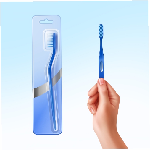 illustration toothbrush hand packaging 1 طرح وکتور 4 تایی آرایشگاه - لوگو باربر شاپ و بیوتی سالن