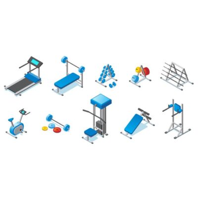 طرح وکتور ایزومتریک -مجموعه تجهیزات تناسب اندام - تردمیل - دمبل -هالتر - ورزش - دوچرخه - متفاوت