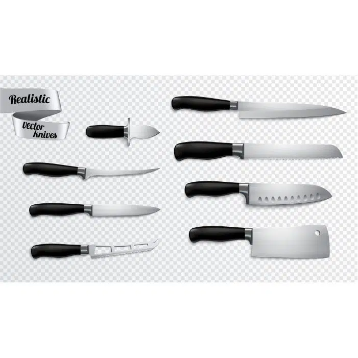 kitchen butchers knives set closeup realistic image with boning slicer carver chef cleaver clipping path 1 ست وکتور چاقو آشپزخانه - قصابی - نمای نزدیک -واقعی - سرآشپز