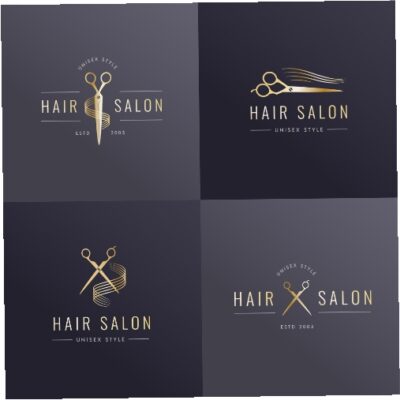 طرح وکتور لوگو و آرم آرایشگاه - سالن آریش مو - قیچی و مو