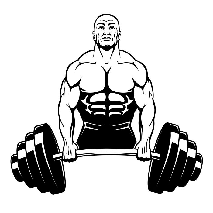 muscle man bodybuilder holding large barbell with big weights 1 آیکون نگه داشتن