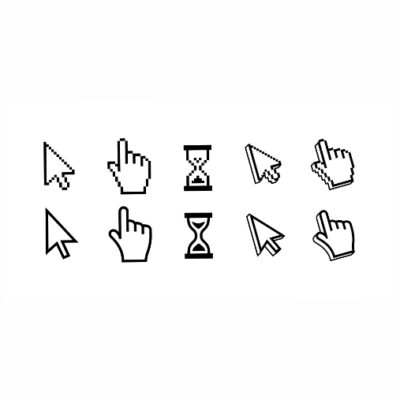 طرح ست آیکون پیکسل - موس - مکان نما - اشاره - فلش - ساعت شنی