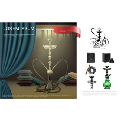 طرح وکتور ترکیب واقعی قلیان - سالن - قلیان - منو - نگهدارنده - مکعب های ذغال