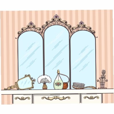 طرح یکپارچه سازی میز -  وکتور - آینه - برس مو - عطر - لوازم آرایشی - ادکلن