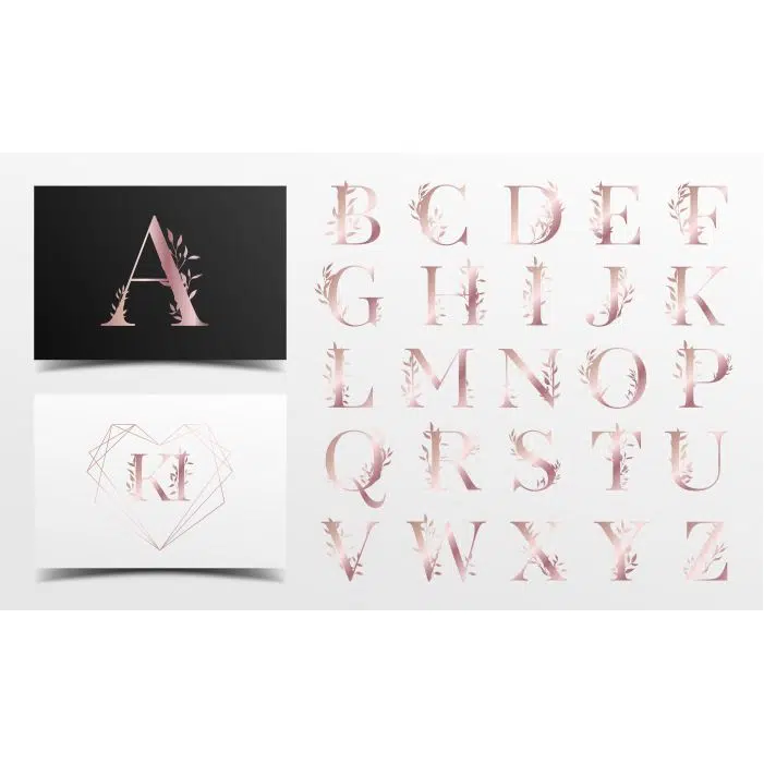 rose gold alphabet with floral 1 طرح وکتور حروف الفبای گل رز