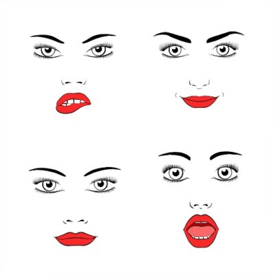 طرح ست حالات مختلف صورت زن - چهره - حالات مخلتف احساسی صورت - شادی - تعجب - خشم