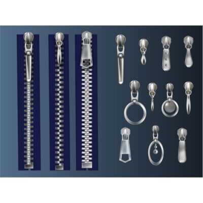 طرح وکتور ست زیپ فلزی - نوار پارچه ای آبی-کشنده-فولادی - انواع چشمی_2
