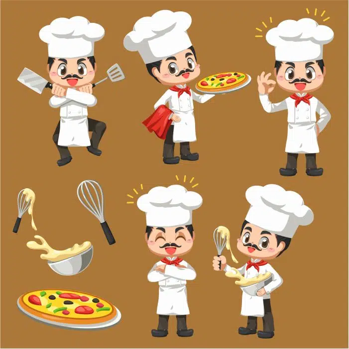 set of chef man making the bakery in cartoon character mascot in illustration design for culinary b 1 پس زمینه-زیبا-آشپزی-با-سینی