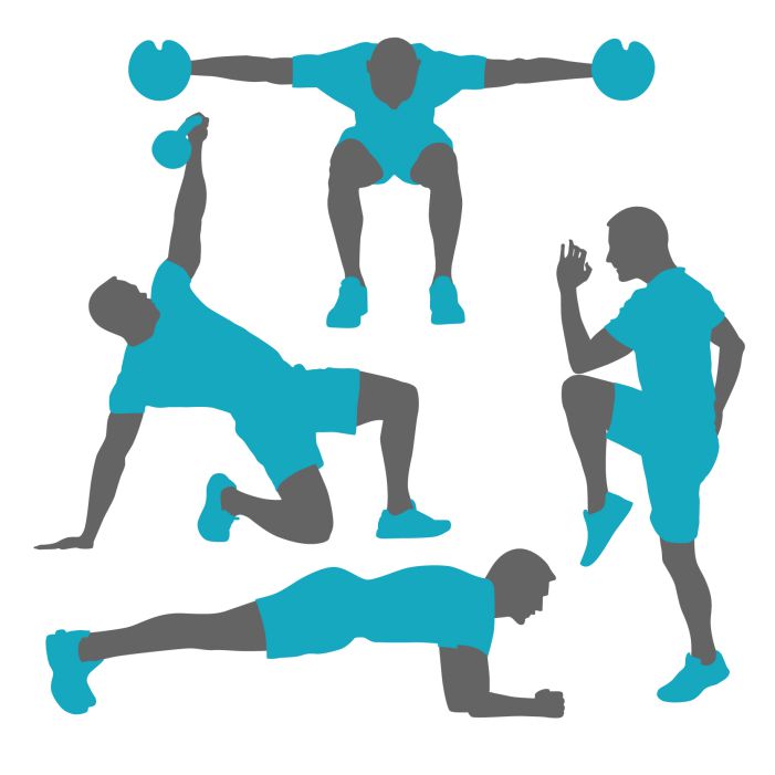 silhouettes gym training poses 1 تصویر با کیفیت مرد در حال درست کردن سالاد و روغن زیتون
