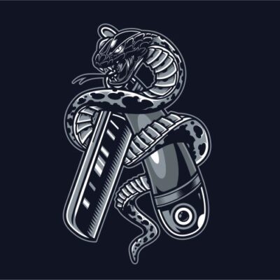 طرح وکتور مار و تیغ تیز آرایشگاه مردانه