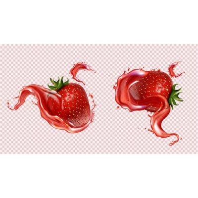 عکس با کیفیت توت فرنگی با آب - چلپ چلوپ - واقعی - جدا شده